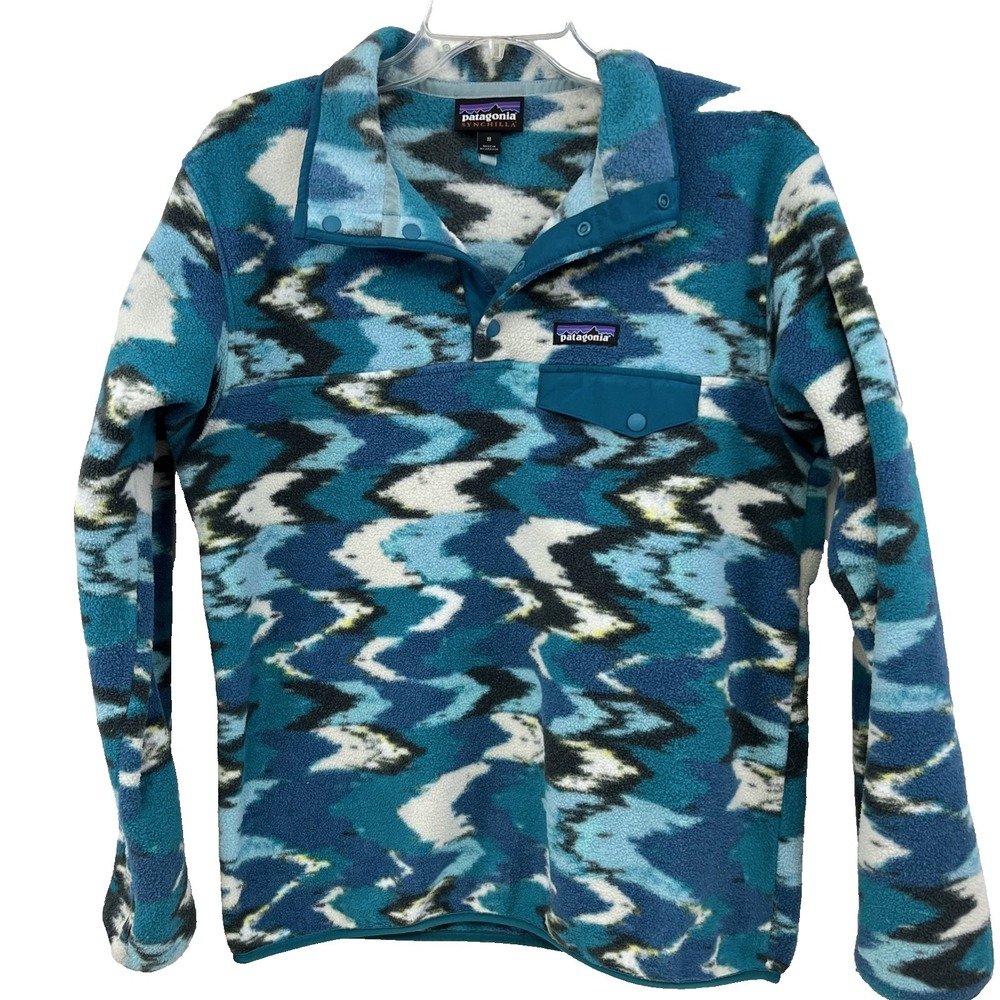 Patagonia Synchilla Women's Size M Snap-T Pullover Jacket Trout Tales Elwha Blue - Picture 2 of 12